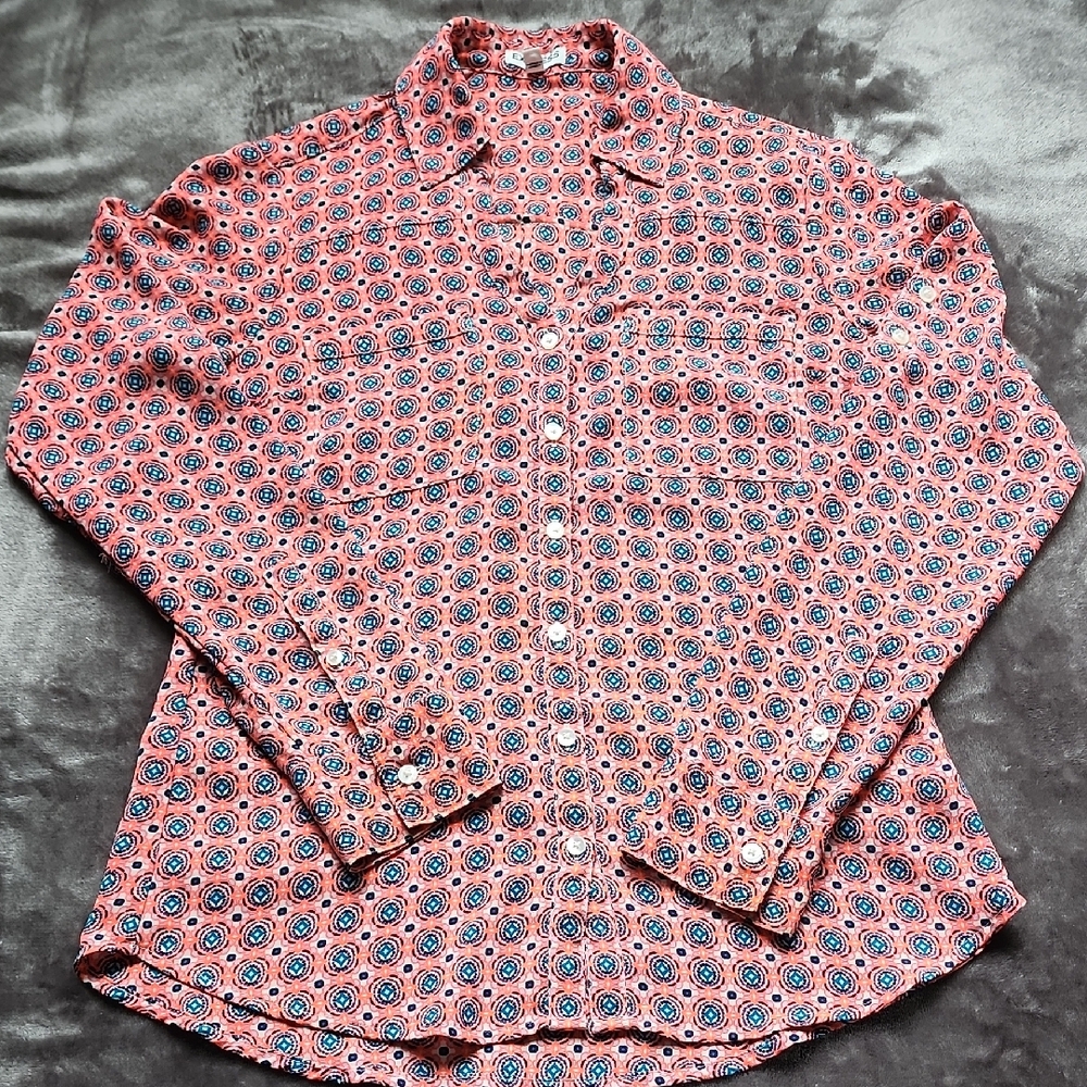 Women's Express Dress Shirt - Coral and Blue
